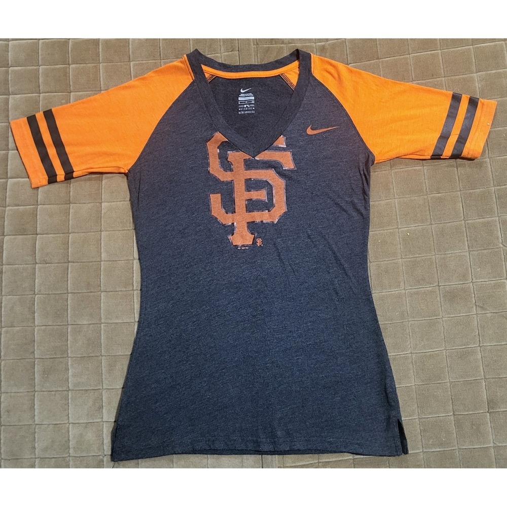 Nike Women's Small San Francisco Giants MLB Genuine Black/Orange V-Neck T-Shirt